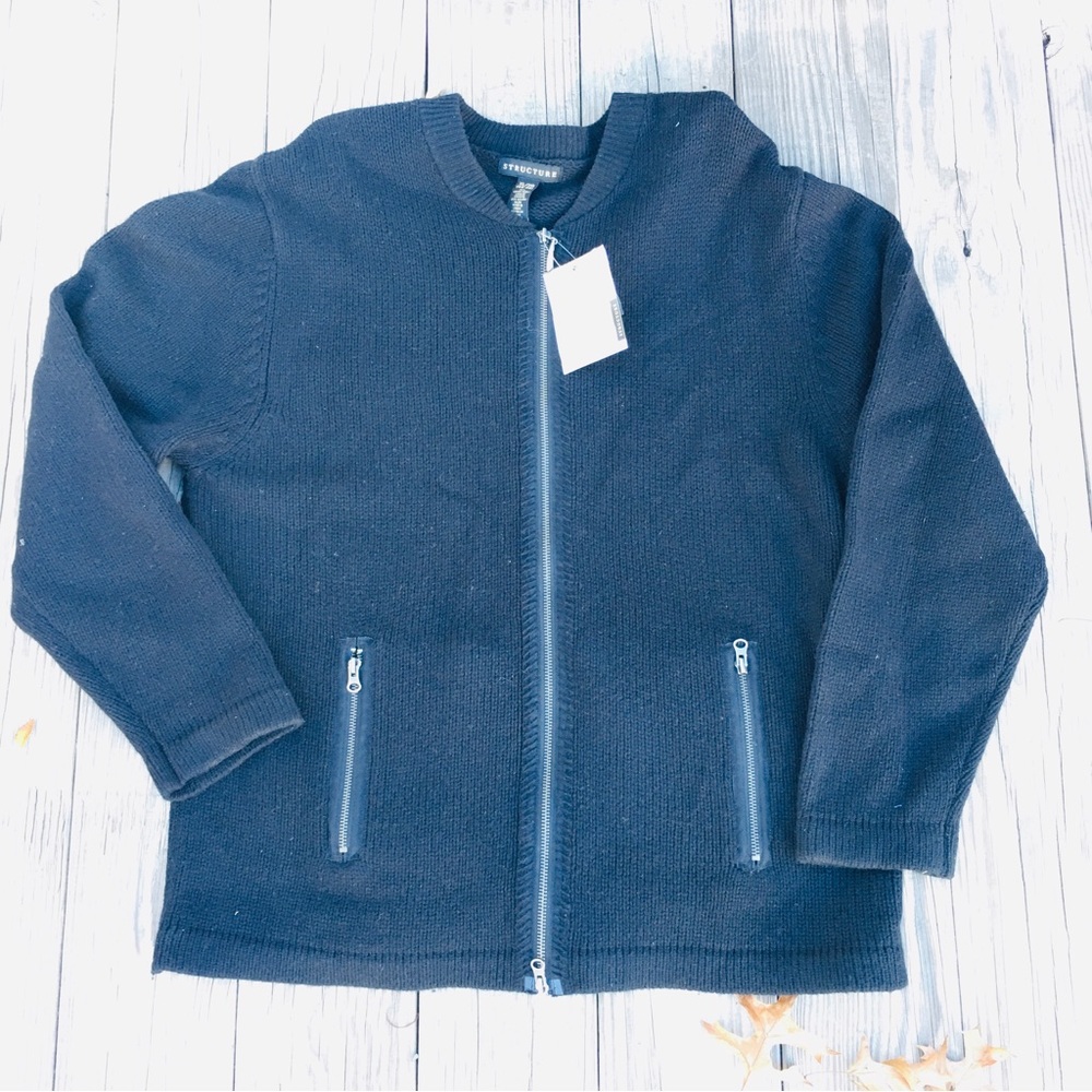 Men's structure xl44-46 lambs wool full zip cardigan sweater